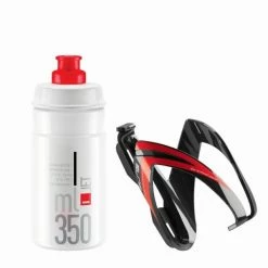 Elite Flasche + Flaschenhalter KIT CEO BLACK Glossy Red Graphic Diam 66mm + Bottle JET 350 Ml Clear