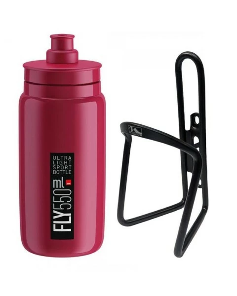 Elite Trinkflasche Amaranth/schwarz + M-Wave Flaschenhalter Schwarz 3 Elite Trinkflasche Amaranth/schwarz + M-Wave Flaschenhalter Schwarz