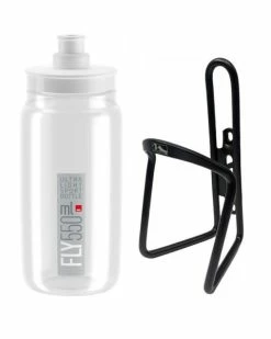 Elite Trinkflasche Klar/grau + M-Wave Flaschenhalter Schwarz