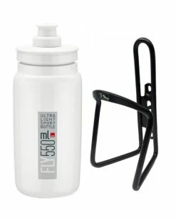 Elite Trinkflasche Fly Weiß + M-Wave Flaschenhalter Schwarz